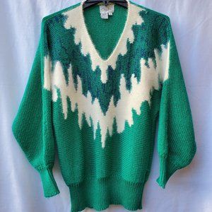 Gorgeous EUC Christine Sweater-ChristmasGreen/WinterWhite w/Sparkly Threads SZ M
